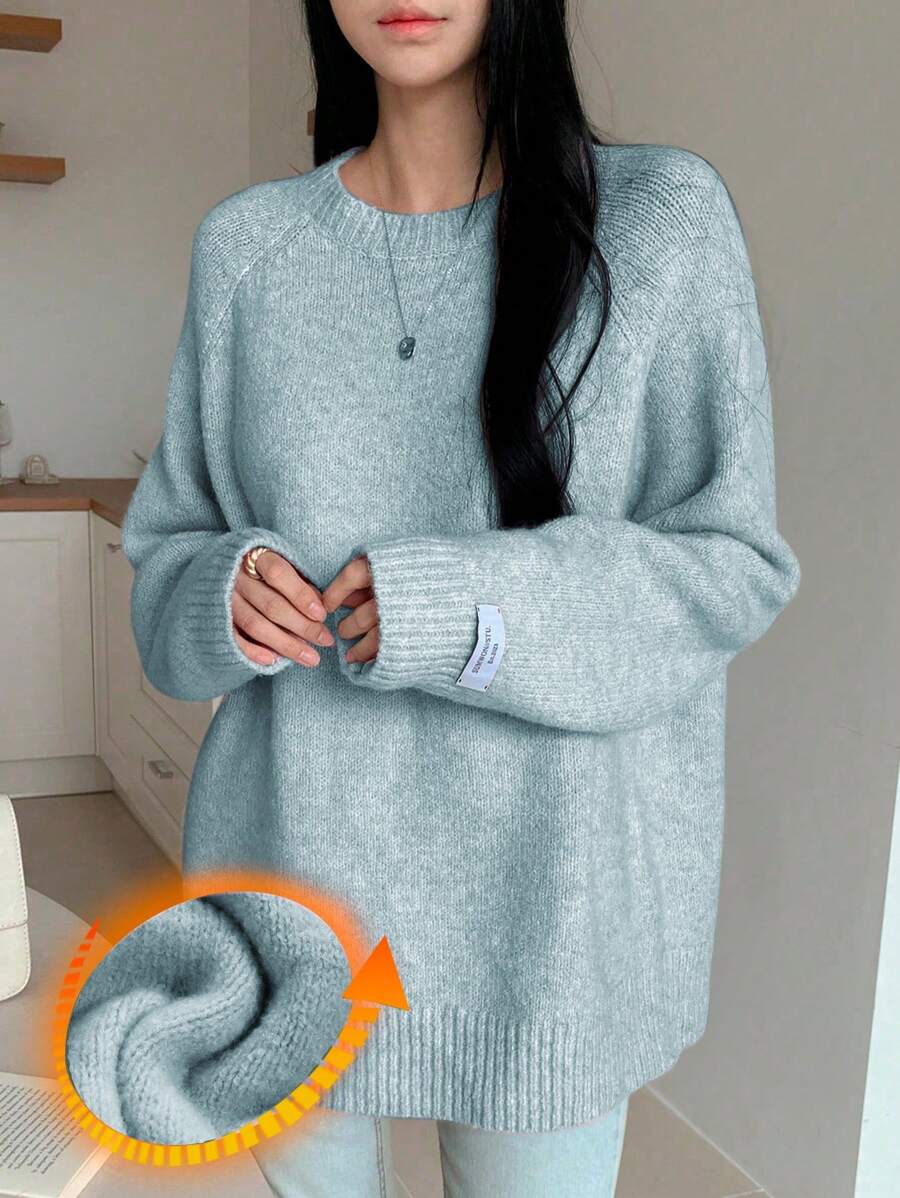 DAZY Women's Loose Fit Crew Neck Long Sleeve Solid Color Sweater,Fall Women Clothes - Blue - View 1