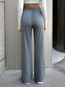 EURMUSE Women's Solid High Rise Rib Knit Pants - Grey - View 2