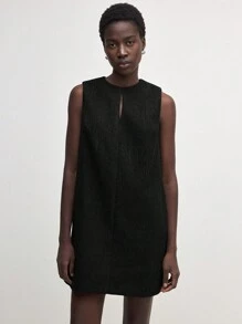 BizChic Women's Round Neck Sleeveless Solid Color Simple Casual Comfortable Everyday Mini Dress Classy Dress - Black - View 6