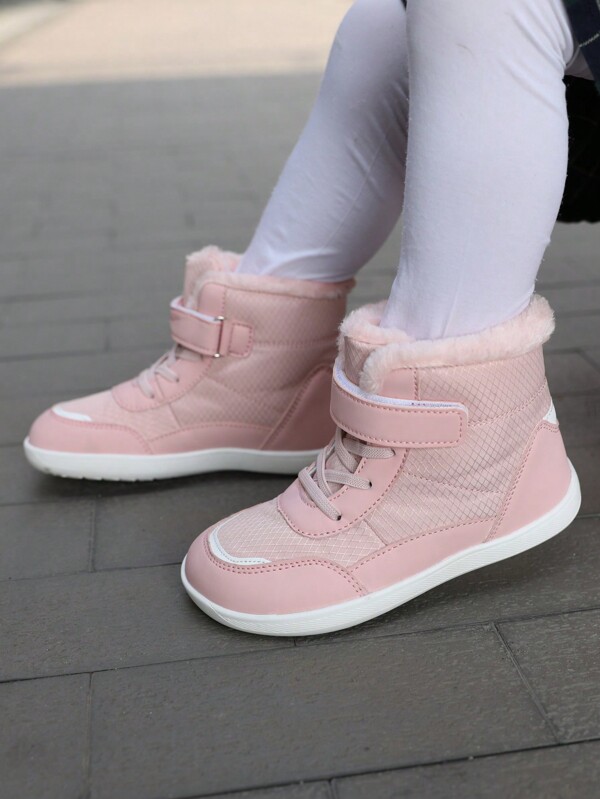 زوج واحد من البوات الوردية للأطفال للشتاء، بوت ثلج دافئة مانعة للانزلاق وذات بطانة ناعمة ومريحة ، أنيقة للأولاد والبنات