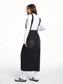 SHEIN EZwear Vestido overol mezclilla de muslo con abertura sin top tubo