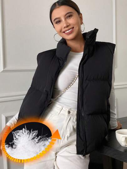 DAZY Women's Loose Fit Zip-Up Stand Collar Warm Down Vest For Winter ,Winter Women Clothes,Winter Coat Women Jacket