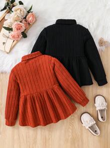 SHEIN 2pcs/Set Young Girl & Young Girl Textured Ribbed Bow Decor Ruffle Hem T-Shirt, Suitable For Casual Daily Wear - Multicolor - View 2