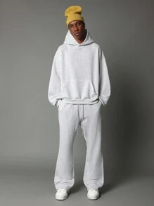 SUMWON Regular Fit Essential Overhead Hoodie And Flare Fit Sweatpants 2 Piece Set - Grey - View 1