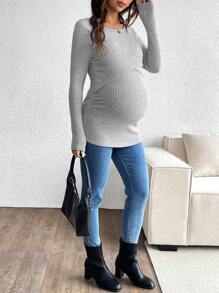 SHEIN 1pc Solid Color Comfortable Fitted Long Sleeve Nursing Top Pregnant Outfits Pregnancy Shirts Pregnancy Clothes Maternity Long Sleeve Top Maternity Clothes