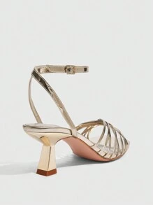 CUCCOO SZL Women's Square Toe Low Heel Gold Strap Sexy Elegant Party/Wedding Stiletto High Heel Sandals