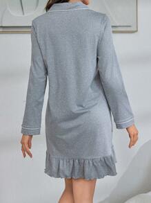 Lazeform 宽松牛奶丝简约翻领长袖睡袍 - 灰色 - 查看 2