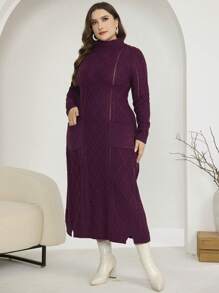 Mulvari Plus Size Fall Casual Simple Elegant Double Pocket Sweater Dress
