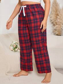 Pantalones casuales minimalistas con diseño de cuadros y nudo delantero para mujer de talla grande, para uso diario