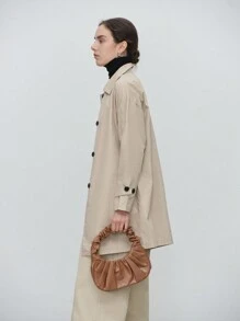 SHEIN LUNE 女士优雅时尚商务休闲长袖翻领围巾领纯色夹克 - 駝色 - 查看 6