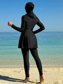 Swim Mulvari 2pcs/Set Modest Cami Bikini With Long Skirt And Drawstring, Black Long Pants Summer Arabic Clothing - Black - View 2