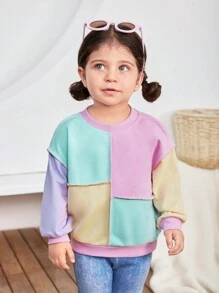 SHEIN 2pcs Baby Girl Contrast Color Long Sleeve Sweatshirt And Elastic Waist Pants Set, Autumn/Winter - Multicolor - View 6