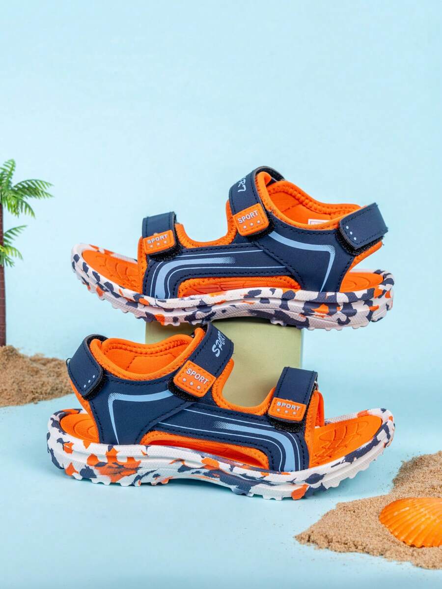 Dép xăng đan thể thao mùa xuân/hè cho bé trai, chất liệu da, đế chống trượt, họa tiết rằn ri, phối màu tương phản thời trang, phù hợp cho mặc hàng ngày, đi biển và đi nghỉ mát. - Nhiều màu - Xem 1