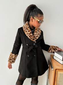 SHEIN Leap Crew Áo khoác dài tay họa tiết da báo thường ngày cho bé gái tuổi teen - màu đen - Xem 1