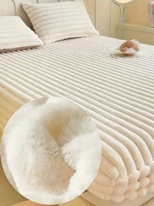 简约纯色柔软温暖毛绒床笠，冬季 - 米色 - 查看 5