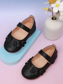 1 đôi giày đế bằng thoải mái thường ngày có móc và vòng họa tiết hoa màu đen cho bé gái sơ sinh - màu đen - Xem 6