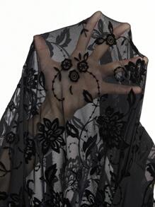 ROMWE Plus Size Vintage Romantic Flocked Patchwork Bell Sleeve Dress
