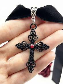 ROMWE Hippie Dây chuyền mặt thánh giá, phong cách Punk Goth, phù hợp cho phụ nữ mặc hàng ngày và lễ hội - màu đen - Xem 2