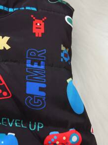 SHEIN Jonge jongens videogame grafische print capuchon rits jas, met gewatteerde voering voor warmte, zachte en comfortabele stof, geschikt voor casual, school, feest en buitenkleding