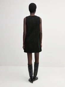 BizChic Women's Round Neck Sleeveless Solid Color Simple Casual Comfortable Everyday Mini Dress Classy Dress - Black - View 5