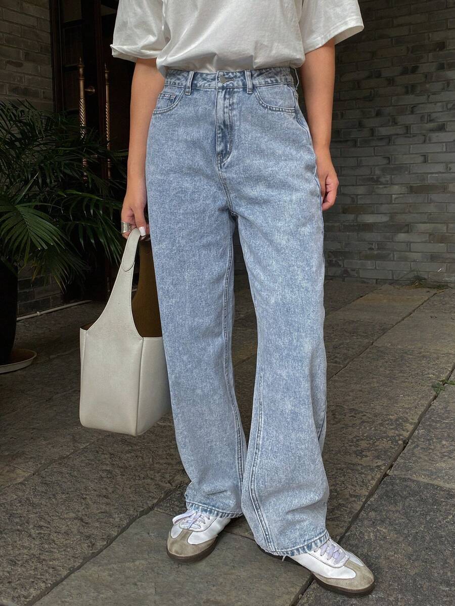 DAZY Quần Jeans Ống Thẳng Túi Đơn Giản Cho Nữ - Rửa nhẹ - Xem 1