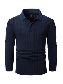 Manfinity Homme 大码男士休闲条纹长袖 Polo 衫，秋季，适合外出