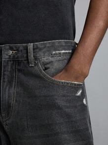 NEON BLANC 男士宽松水钻装饰长牛仔裤，宽牛仔裤，长款加大码深灰色洗水牛仔裤，适合送给老公、男朋友的礼物 - 黑色 - 查看 6