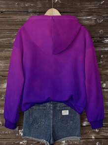 SHEIN LUNE Sudadera casual con estampado de letras en inglés en degradado para mujer de talla grande, adecuado para otoño/invierno