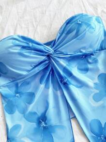 Soleia 女士节日粉色花朵印花露背前开衩雪纺休闲上衣，时尚下午茶，秋冬季