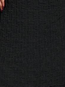 SHEIN BAE 大码女士优雅性感甜美生日派对黑色纹理网眼单肩长袖荷叶边装饰紧身迷你连衣裙圣诞礼服舞会礼服 - 黑色 - 查看 7