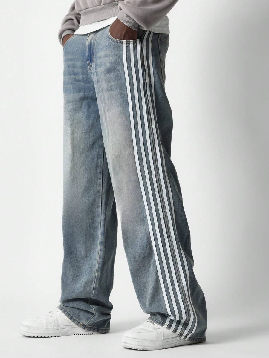 SUMWON Quần Jeans Rộng Băng Trắng - Màu xanh lam - Xem 1