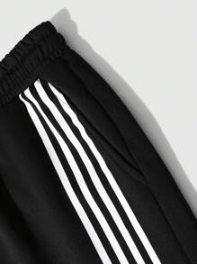 Manfinity Campus Court Aesthetic Post--Plus Size Men's Solid Color Patchwork Front Tie Letter Print Casual Sweatpants - Black - View 4