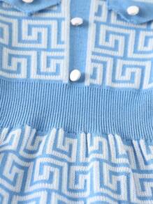 SHEIN Young Girl Blue & White Round Neck Knit Sweater Dress, Suitable For Parties And Gatherings, Autumn/Winter