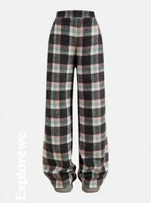 SHEIN Girls Outdoor Casual Stylish Home Comfortable Plaid Elastic Waist Straight Leg Pants Sweatpants - Pink - View 5