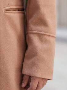 Manfinity Mode Áo khoác nam trơn hai hàng khuy, thường ngày cho mùa thu/đông - Màu Khaki - Xem 4