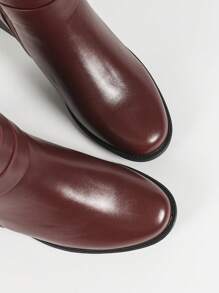 CUCCOO BIZCHIC 女士时尚百搭踝靴，酒红色短靴，粗跟，圆头，松紧后跟，装饰扣，拉链，适合秋冬季新年假期 - 酒紅色 - 查看 9