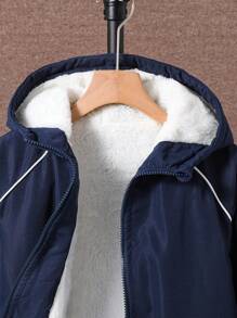 SHEIN Vacaura 青少年男孩冬季休闲保暖保暖内衬拉链连帽夹克