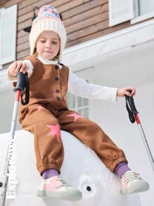 SHEIN Young Girl Casual Star Graphic Sleeveless Jumpsuit, Fashionable Playsuit Suitable For Home, Play, Festivals And Daily Wear - Brown - View 5