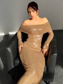 Aloruh Vestido elegante con hombros descubiertos para fiestas, otoño para mujeres