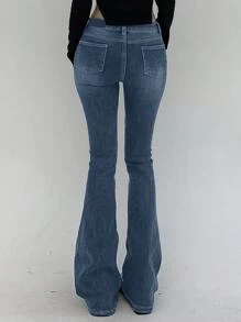 DAZY Jeans longs en denim évasé taille basse et coupe slim pour femmes