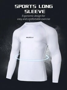 Manfinity Sport Corelite Plus Size Men's Letter Print Round Neck Raglan Long Sleeve Sports T-Shirt - White - View 7