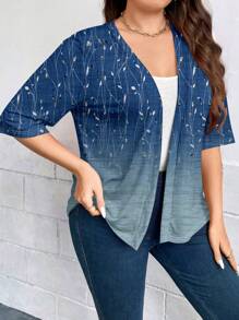 EMERY ROSE 休闲花卉印花前开宽松大码半袖开衫，适合秋冬季 - 藍色 - 查看 3