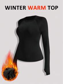 1 件纯色长袖无缝运动 T 恤，带拇指孔