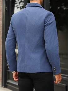 Manfinity Mode 男士简约立领双排扣西装外套，适合通勤，秋季 - 藏蓝色 - 查看 2