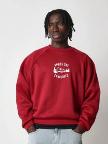 SUMWON Apres Ski St Moritz Mountain Scene Winter Sports Sweatshirt With Alpine Lodge Design Resort Wear Soft Lounge Pullover Loungewear Vacation Apparel - Burgundy - View 1