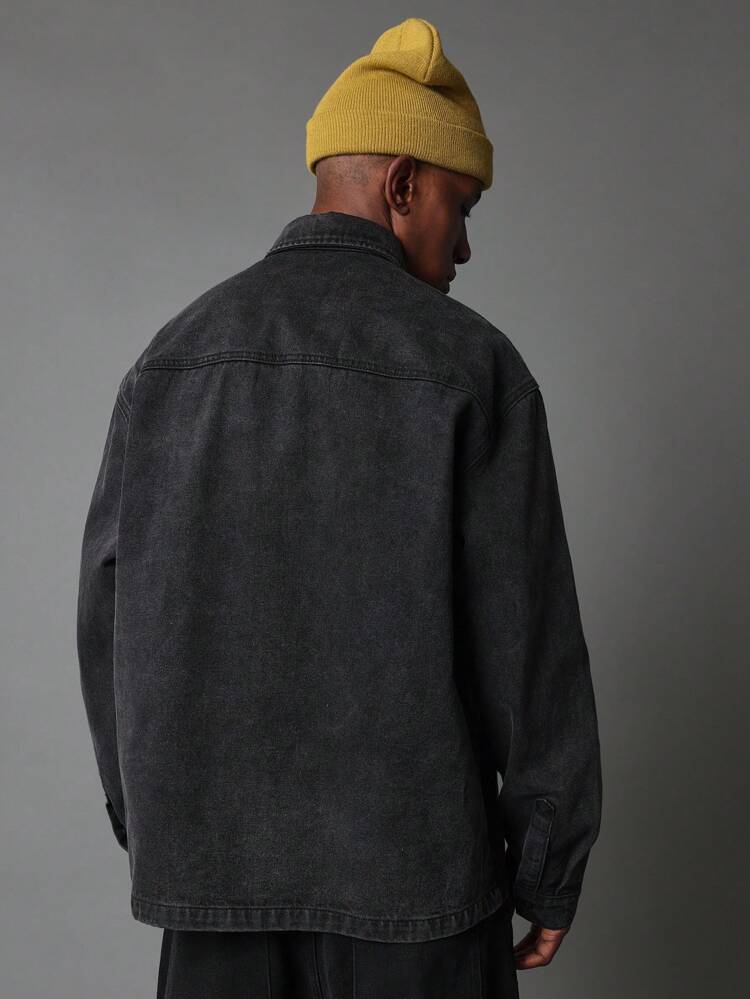 Camisa de mezclilla lavada con bordado, corte regular