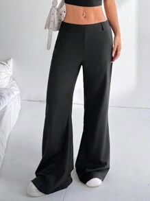 Flirla Women Solid Color Simple Fashion Versatile Flared Pants Fall Cloth For Women - Black - View 4