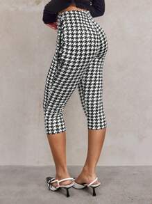 SHEIN SXY Autumn Winter Sexy Cute Bow Ribbon Houndstooth 3/4 Length Leggings