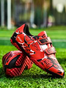 Kids' Football Shoes With TF Ground Studs & AG Long Studs, Suitable For Artificial & Natural Grass, Hook And Loop Design, Unisex - Red - View 1