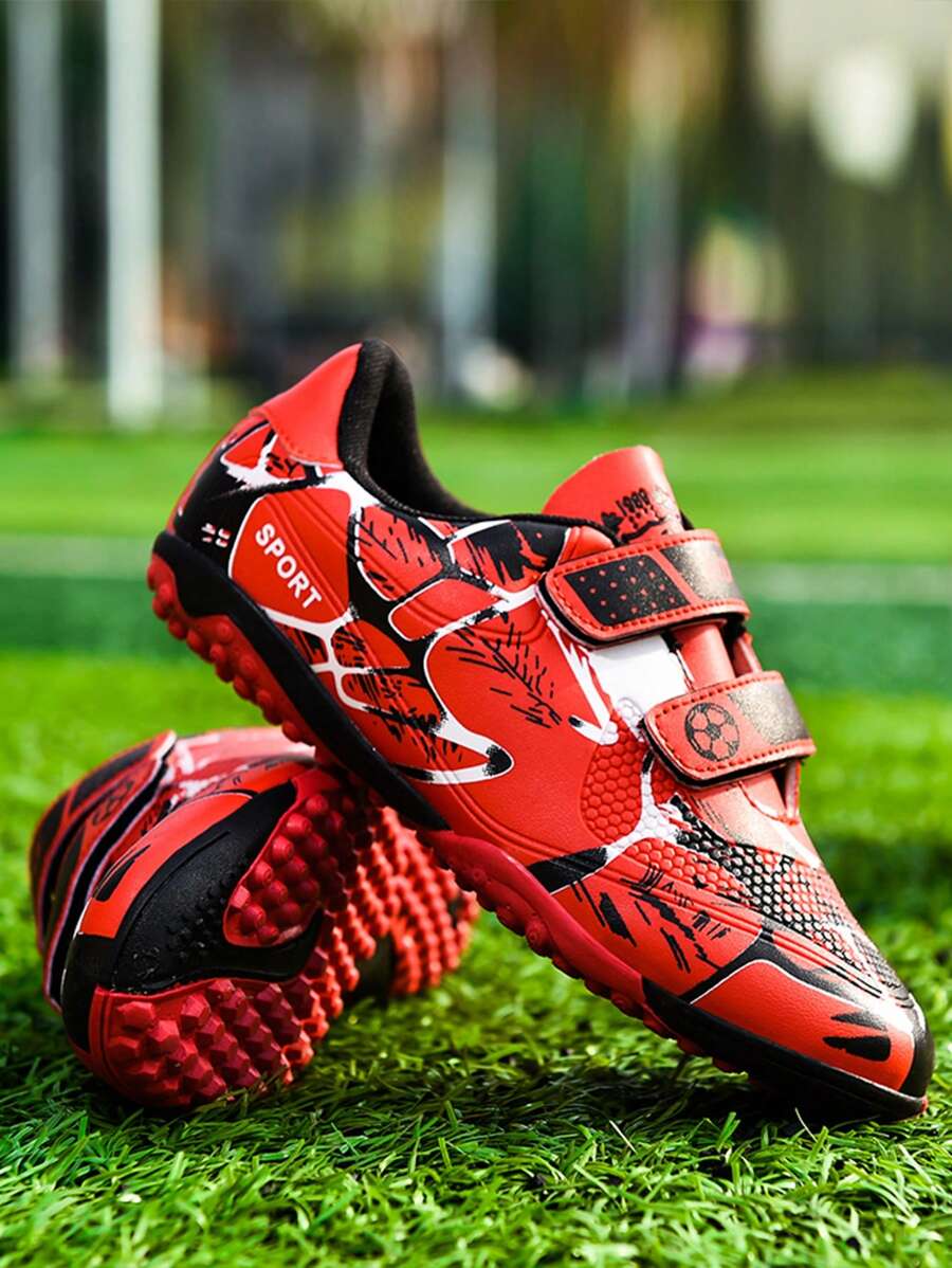 Kids' Football Shoes With TF Ground Studs & AG Long Studs, Suitable For Artificial & Natural Grass, Hook And Loop Design, Unisex - Red - View 1